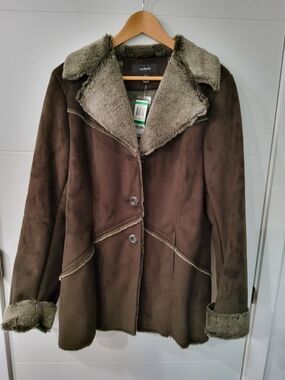 Alfani Brown Faux-Shearling Coat Size L